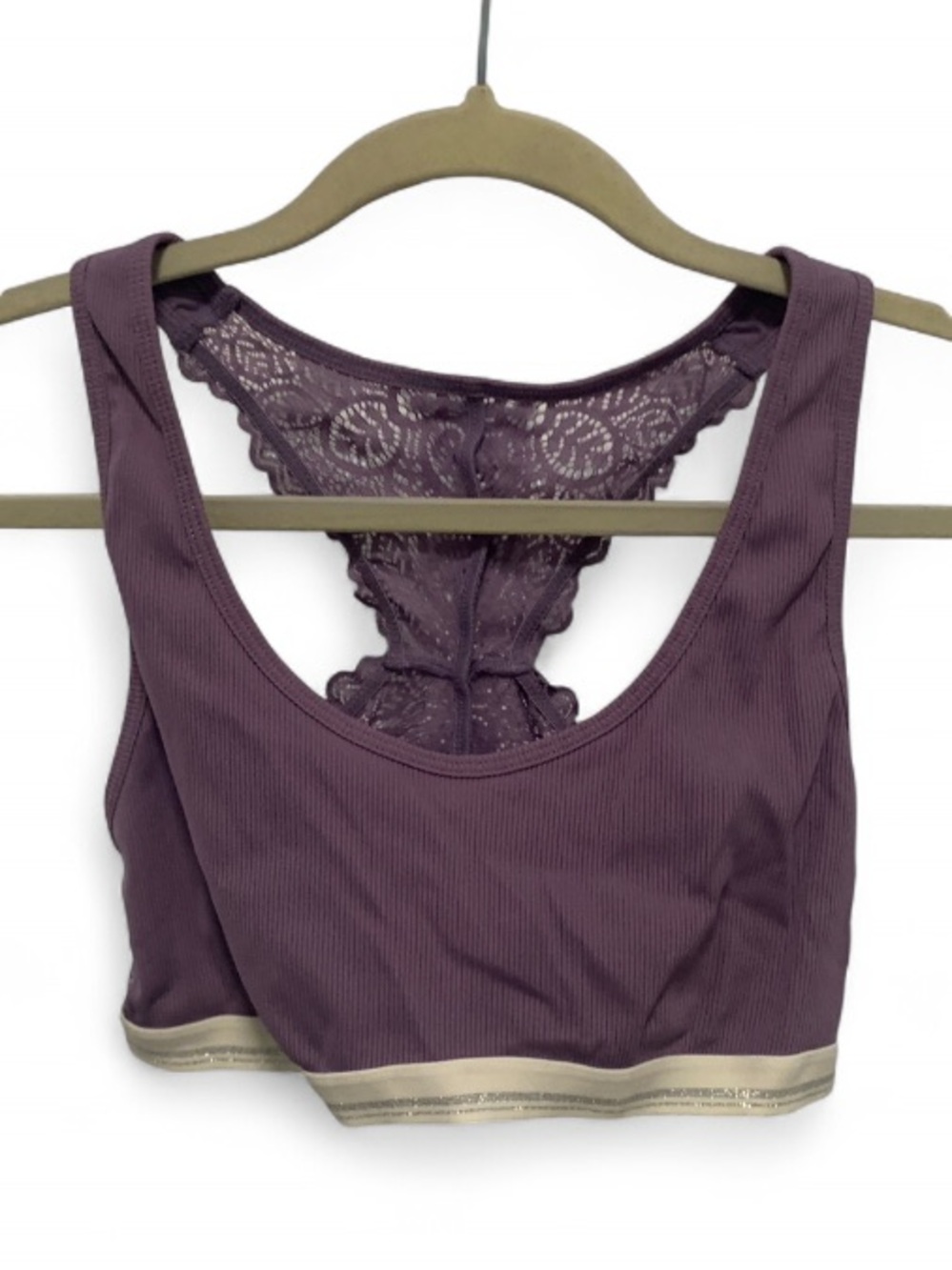 Xhilaration Purple Lace-Back Ribbed Bralette with Contrast Band